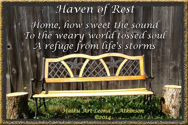 Haven of Rest Haiku, photo of a bench at home