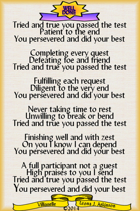 Villianelle poem about determination and finishing well