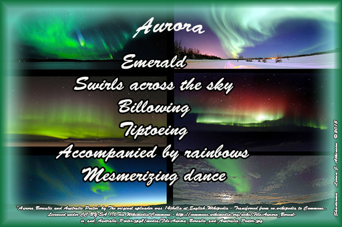 Shadorma poem about Aurora Borealis--photos of Auroras from Wikipedia.com