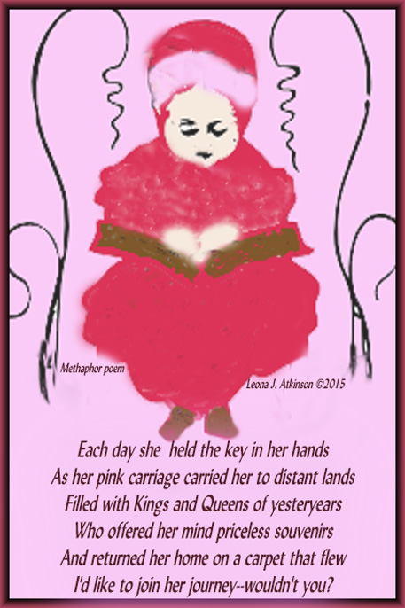 little girl reading sitting in a pink chair, Metaphor poem