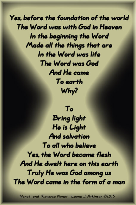 Nonet and Reverse Nonet based on scripture verses John 1:1-14, John 8: 12, Matthew 1:23