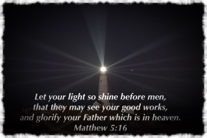 Lighthouse shining in the darkness, Matthew 5:16 scripture