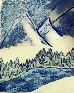 Original digitized art drawing by Leona J. Atkinson ©️2010, mountains 