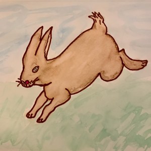 Leaping Rabbit original watercolor by Leona J Atkinson 2020