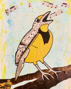 Songbird, Western Meadowlark singing, original art created by Leona J Atkinson 2020