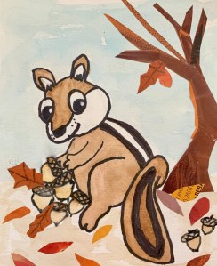 Chipmunk gathering acorns in the Fall